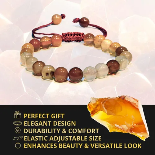 Miniatura 143 de Adjustable Crystal Bracelet – Gemstone Bead Bracelet with Adjustable Macrame String – Chic Gemstone Bracelet for Men and Women – 8mm Round Healing