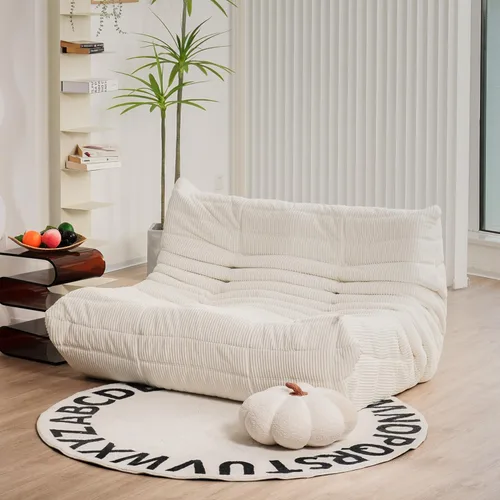 Miniatura 19 de N&V Fireside Sofá de Dos Plazas, Sofá de Piso Tamaño Twin de Mediados de Siglo sin Brazos, Silla Lounge de Piso de Pana Premium Suave, Silla de Jade