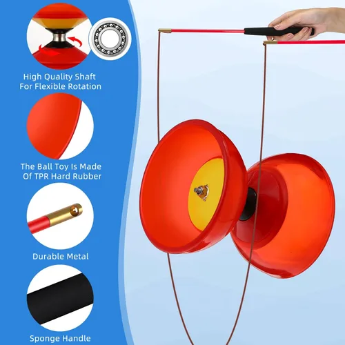 Miniatura 3 de Lenwen Juego de 3 diábolos chinos Yoyo, 5 rodamientos Pro Diábolos (5 pulgadas) con palos de mano y cuerdas de aleación de aluminio, juguete