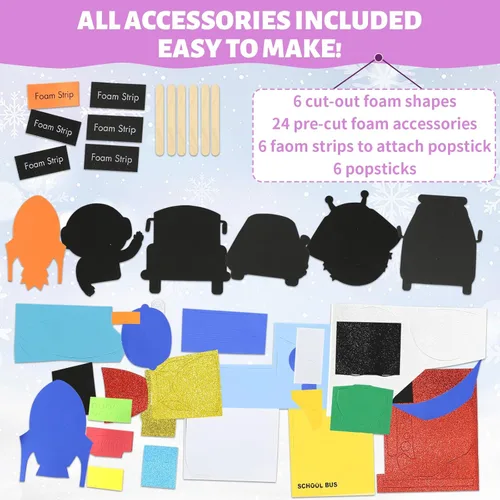 Miniatura 3 de VKPI Kit de Manualidades para Hacer 6 Marionetas de Palitos de Helado para Niños, Regalo de Manualidades de Arte de Espuma, Juguetes para la Hora