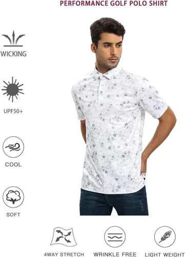 Miniatura 5 de Camisas de golf para hombre - Polo de manga corta con estampado de rendimiento que absorbe la humedad