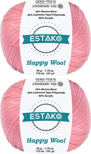 Miniatura 16 de Estako Happy Wool (paquete de 2 madejas) 40% lana merino 20% cachemira tipo poliamida 40% acrílico peso fingering hilo suave para tejer y crochet