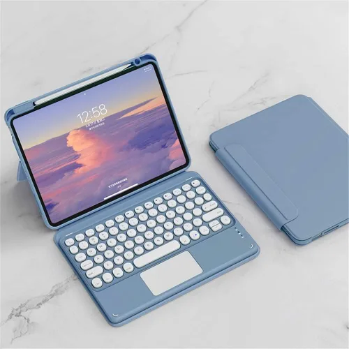 Miniatura 20 de Funda con teclado para iPad mini6 con panel táctil horizontal o vertical, magnética, desmontable, teclado BT transparente para iPad Mini 6ª Azul