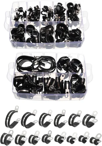 uxcell Kit surtido de 140 abrazaderas de cable, abrazadera aislada acolchada de goma de acero inoxidable, surtido en 14 tamaños