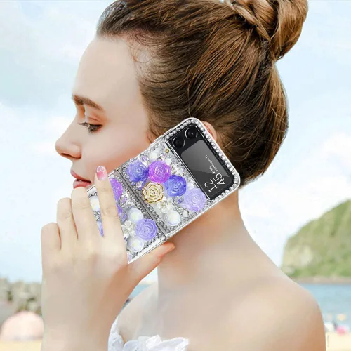 Miniatura 4 de Funda para Samsung Galaxy Z Flip 3 con purpurina, bonita funda transparente con diseño, brillante, reflectante, con destellos, cubierta de teléfono