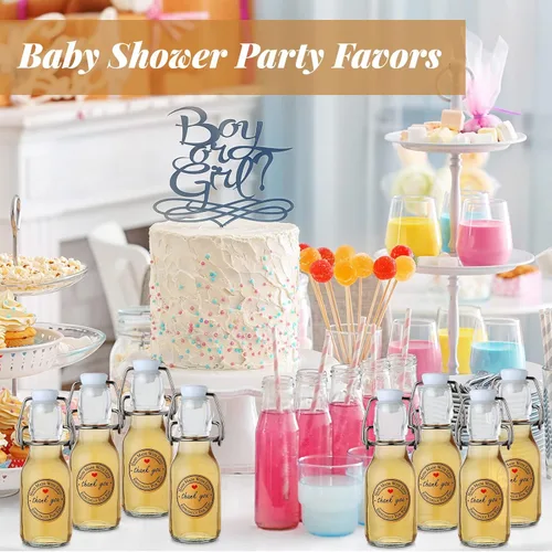 Miniatura 5 de Queekay Paquete de 20 mini botellas de vidrio con tapas abatibles y calcomanías, tarros herméticos para extracto de vainilla, recuerdos de fiesta