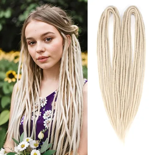 Miniatura 27 de Kraler Extensiones de Rastas Azules de Doble Extremo de 18 Pulgadas, 20 Hebras Sintéticas DE Extensiones de Rastas Hechas a Mano, Estilo de Rastas