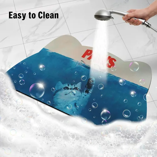 Miniatura 7 de Tapete de comida para gatos, tapete de alimentación de mascotas para piso, antideslizante, impermeable, súper absorbente, fácil de limpiar, azul