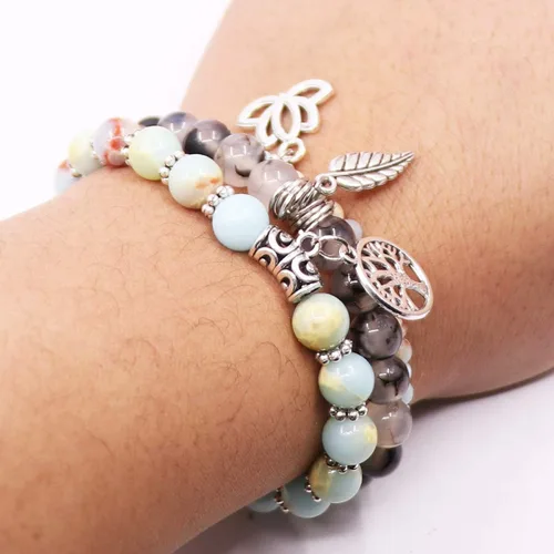 Miniatura 5 de UEUC - Pulseras Reiki, apilables, de piedras curativas, cristales, con dije del árbol de la vida, yoga y hoja de loto, contra la ansiedad