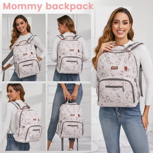 Miniatura 7 de Mochila para pañales, grandes bolsas de pañales para bebé con cambiador portátil para niños y niñas, mochila de viaje multifuncional para mamás