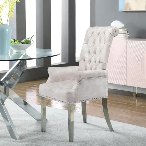 Miniatura 2 de LOULENS Lujosas sillas de comedor de terciopelo, sillas de comedor modernas tapizadas con capitoné, sillas de comedor con reposabrazos y patas