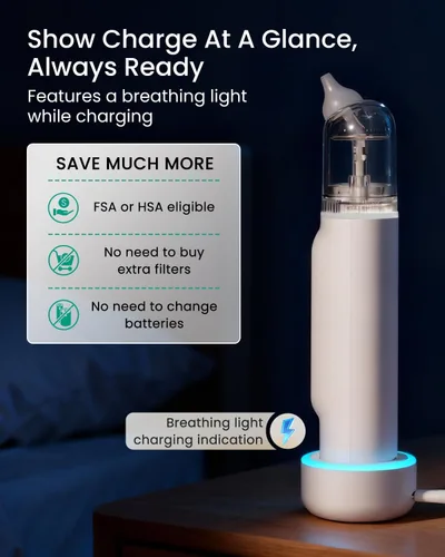 Miniatura 7 de GROWNSY Aspirador Nasal para Bebé, 5 Niveles de Succión Mejorados Succionador de Nariz para Bebé, Succión Nasal Eléctrica IPX7 Impermeable para Gris