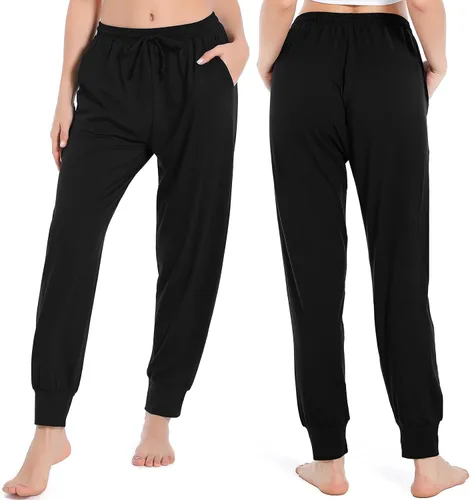 Miniatura 2 de UMMISS Pantalones deportivos de cintura alta para mujer, pantalones de yoga con bolsillos elásticos con cordón ajustable, Desnudo