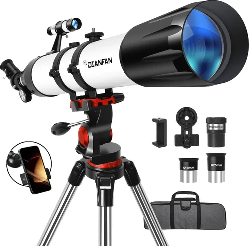 Dianfan Telescopio, apertura de 90 mm y longitud focal de 800 mm, telescopios para adultos de astronomía, telescopio refractor profesional portátil
