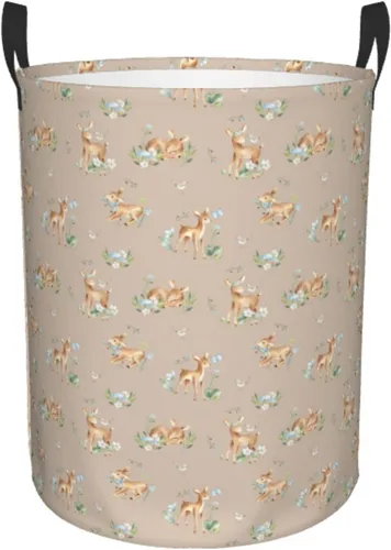 Cesta redonda de acuarela para ropa sucia de ciervos bebés, cesta de almacenamiento para juguetes, organizador de ropa, para el hogar, baño,
