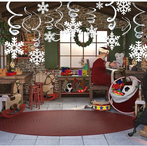 Miniatura 6 de Omgouue Decoración de remolino colgante de copo de nieve de Navidad de 42 unidades – Frozen Winter Wonderland/Navidad/vacaciones para fiestas de Año