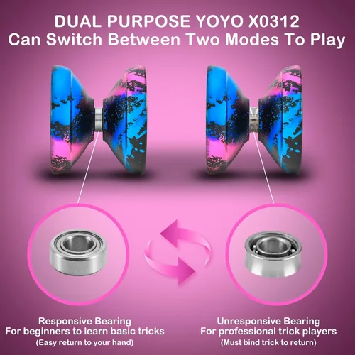 Miniatura 3 de YOYOSTUDIO X0312 Yoyo de Giro con Dedo Profesional y Trucos para Niños de 8 a 12 años, Yoyo de Metal para Niños y Adultos con Kit de Rodamientos