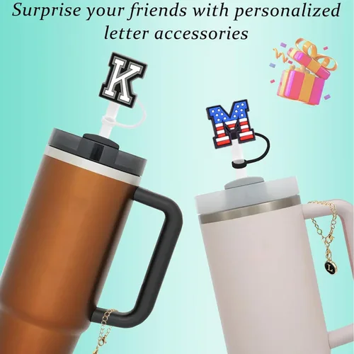 Miniatura 5 de Haundry Paquete de 4 fundas de popote para vaso Stanley, reutilizable, de 0.394 pulgadas con 2 piezas de dije de letra inicial, accesorios para copa