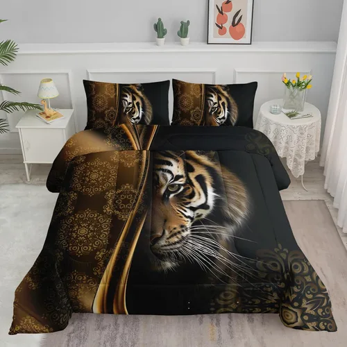 Axolotl Juego de edredón de tigre individual para niños, juego de ropa de cama de animales salvajes para hombres, juego de edredón de mandala para