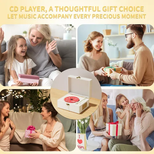 Miniatura 7 de Yintiny Reproductor de CD de cuero recargable con altavoces, transmisor Bluetooth, regalo de festival, reproductor BGM para decoración del hogar
