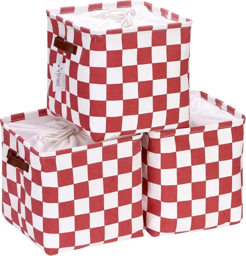 Miniatura 20 de Hinwo Paquete de 3 cubos organizadores cúbicos, cestas de almacenamiento de tela de lona con asas, contenedores de almacenamiento cuadrados