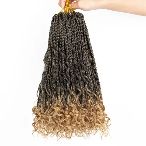 Miniatura 23 de COOKOO Cabello de Trenzas de Caja Bohemias de Ganchillo de 8 Pulgadas para Mujeres Negras, Paquete de 8, Cabello Sintético de Trenzas de Caja