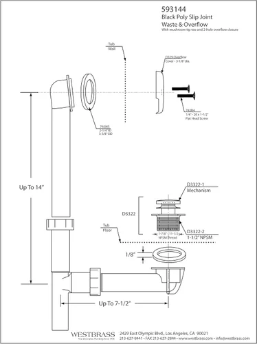 Miniatura 5 de Westbrass 593144-62 Kit de drenaje de residuos de baño con punta tubular de 1-1/2 pulgadas, color negro mate, paquete de 1