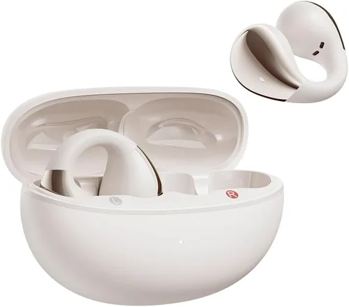 QCY Crossky C30 Auriculares de oído abierto inalámbricos Bluetooth, auriculares de clip con 4 micrófonos ENC de cancelación de ruido, ajuste Blanco
