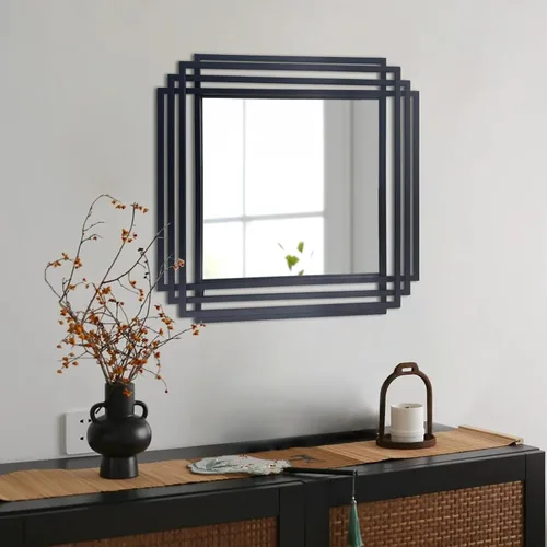 Miniatura 18 de Espejo de marco de metal geométrico, espejo de pared Art Deco moderno de 42 x 16 pulgadas, espejos decorativos rectangulares dorados para baño