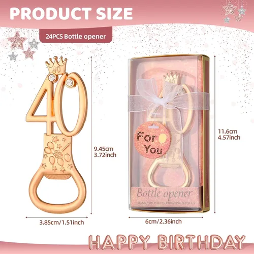 Miniatura 2 de 24 cajas de abrebotellas con temática de oro rosa para cumpleaños número 40, regalos de fiesta de boda, recuerdos de fiesta de cumpleaños