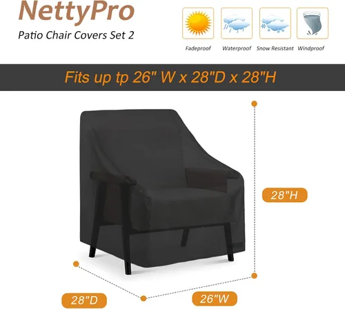 Miniatura 6 de NettyPro Fundas para Sillas de Patio Impermeables para Muebles de Exterior Sillón Giratorio Reclinable Mecedora Lounge Asiento Profundo, Se Adapta
