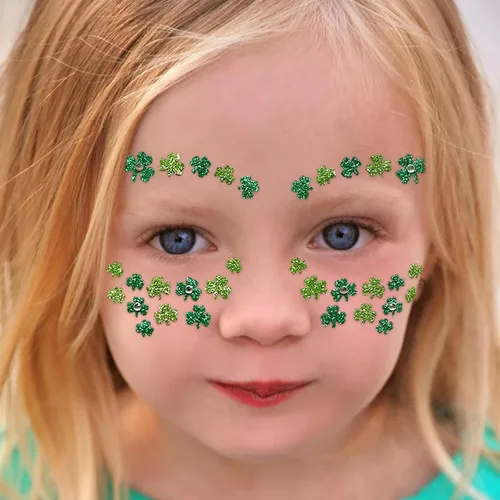 Miniatura 7 de Ecuupas Día de San Patricio, gemas faciales para festivales de tréboles, trébol con purpurina verde, diseño de diamantes de imitación de ojos