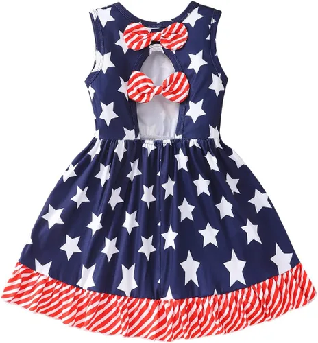 Popshion Vestidos sin mangas para niñas pequeñas, vestido con lazo en la espalda, ropa de verano para niña, vestido de fiesta de cumpleaños para