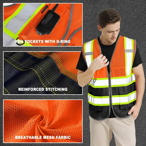 Miniatura 2 de BeautyWill Chaleco de Seguridad con Logo Personalizado Clase 2 Chaleco Reflectante de Alta Visibilidad Chaleco de Construcción Transpirable