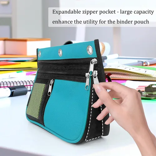 Miniatura 4 de Estuche de gran capacidad para carpeta de 3 anillas, bolsas expandibles con cremallera, 3 compartimentos para organizadores de oficina (azul)