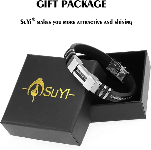 Miniatura 7 de Suyi Pulsera ajustable de silicona para hombre, pulsera de acero inoxidable
