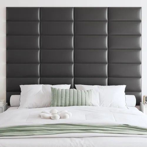 Miniatura 12 de IFNOW Cabecera tapizada para montar en la pared, paneles de pared 3D insonorizados, cabecero autoadhesivo para tamaño Queen, decoración del hogar