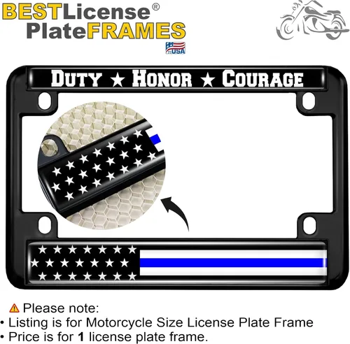 Miniatura 2 de Marco de matrícula de metal para motocicleta con línea azul delgada (rayas) diseño de bandera de Estados Unidos, color negro