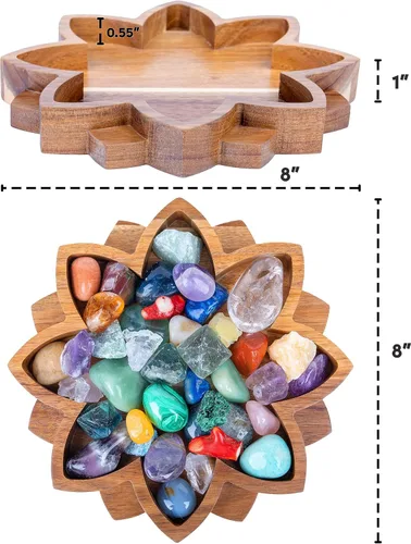 Miniatura 2 de Bandeja de exhibición de cristal Lotus – Muestra tus gemas, piedras curativas y tesoros – Cuenco de madera para rocas de 8 x 8 pulgadas, soporte