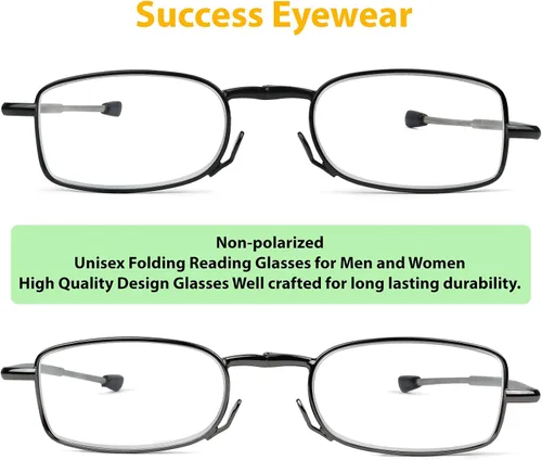 Miniatura 3 de Success Eyewear 2 pares de lentes de lectura negros y plomizo compactos para lectura plegables unisex con estuche incluido Paquete: Conjunto