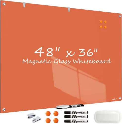 Miniatura 17 de Pizarra blanca de borrado en seco magnética negra de vidrio, TANKEE moderna pizarra blanca de vidrio templado sin marco grande para pared, oficina