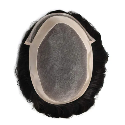 Miniatura 4 de Toupee para hombre pieza de cabello humano fino mono tupé piel de poliéster transparente alrededor de la pieza para hombres sistema de reemplazo