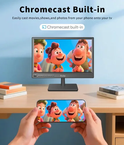 Miniatura 4 de Feihe Pequeño Smart TV de 17 pulgadas, sistema operativo Android integrado, pantalla plana HD compacta Smart Televisión para cocina, hogar, caravana
