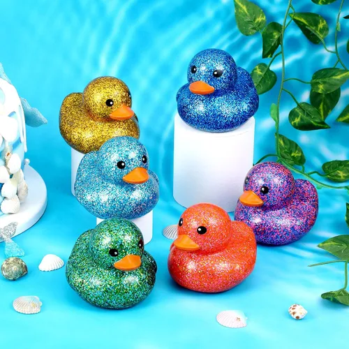 Miniatura 7 de Deekin 6 piezas de surtido de patos de goma multicolor para Navidad, juguetes de pato de goma con sonido para niños, bebés, baño, ducha, piscina