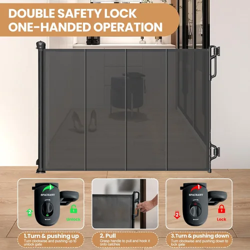 Miniatura 5 de Spaceany Puerta retráctil reforzada para bebés o puerta de malla para perros, fácil de usar para escaleras, puertas, pasillos, interiores