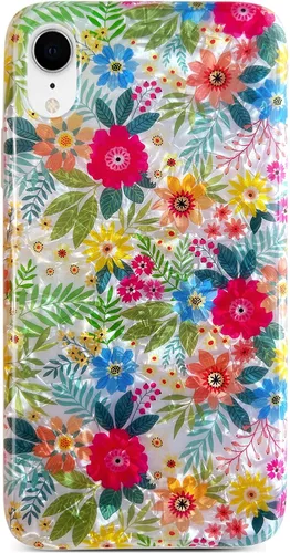 Miniatura 10 de Qokey Funda compatible con iPhone XR, bonito diseño de flores de jardín para niñas y mujeres, patrón mate, suave, ligera, delgada, TPU a prueba