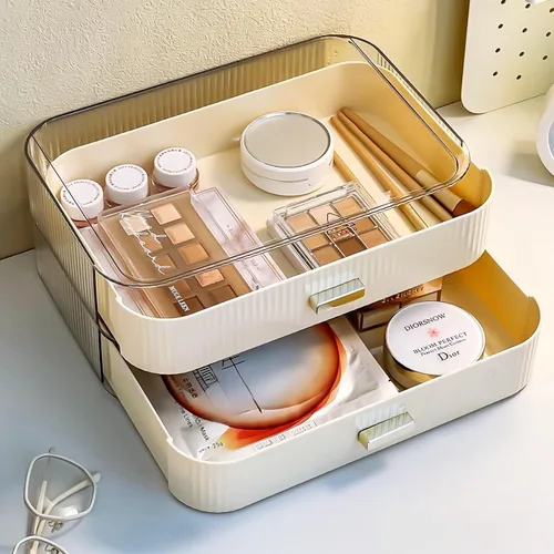 Miniatura 11 de Cajón organizador apilable de plástico transparente Organiza paletas de sombras de ojos, cosméticos y suministros de belleza en un tocador