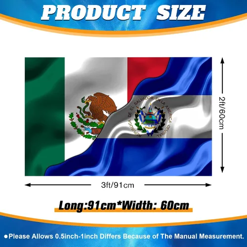 Miniatura 2 de Banderas de México, Mexicano y El Salvador de El Salvador, de 2 x 3 pies, impresas a doble cara con 2 ojales de latón, bandera decorativa