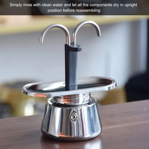 Miniatura 6 de 2 tazas 3.4 fl oz pote, doble cafetera de acero inoxidable, cafetera de doble canalón, puede hacer auténtico café Itan