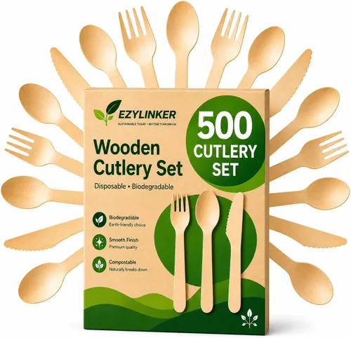 Miniatura 11 de Juego de 500 tenedores de madera desechables, alternativos a los tenedores de plástico y bambú, ecológicos, biodegradables y compostables, juego